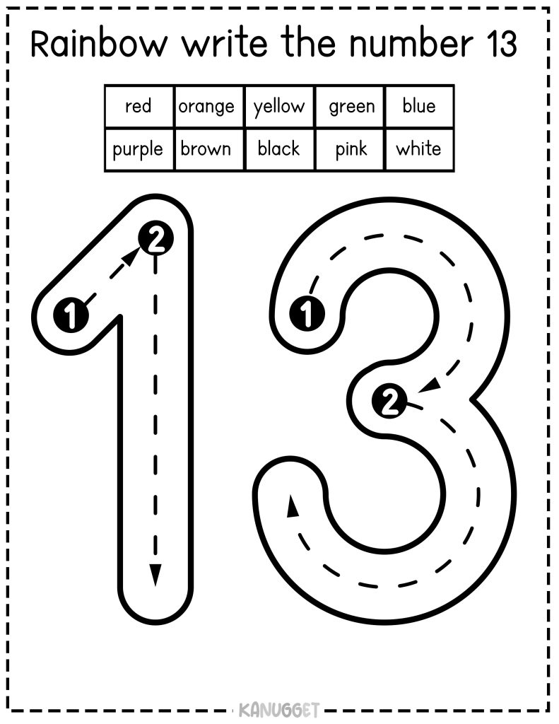 Rainbow color number 13 with trace 13 and color names