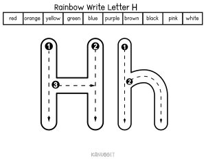 free rainbow writing letter h