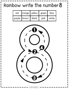 rainbow write worksheet for number 8