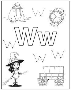 free printable coloring page of letter w