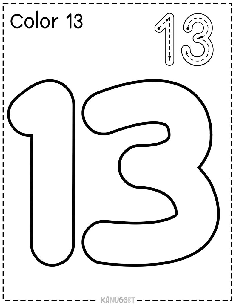 13 worksheet with bubble letters 13 and 13 that can be trace in the upper right corner