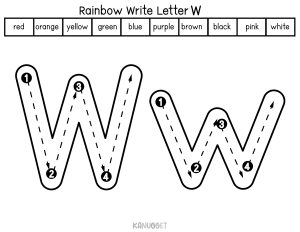 free rainbow writing letter w printable worksheet for preschool